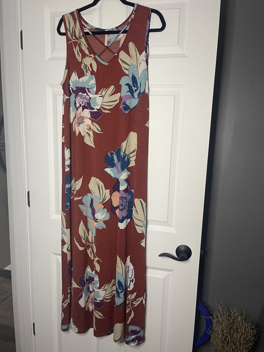 Lime n chili sleeveless dress large red rust w multicolor floral 