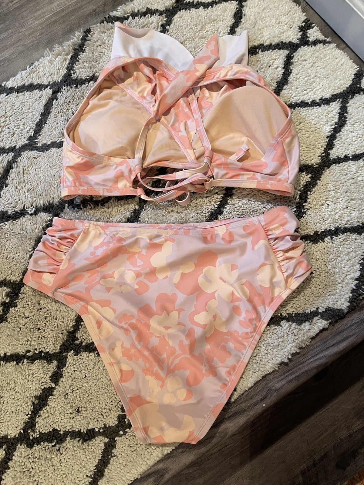Cupshe 2 Piece High Waisted Swimsuit 1xcream Peach Yellow Floral Nwt