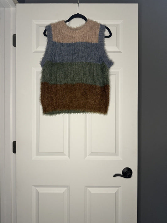 Promesa Sleeveless Sweater Medium Brown Blue Green Taupe 