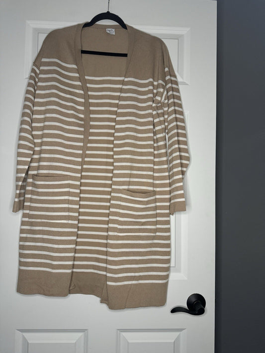 Cozy Co Cardigan 1x Tan Cream Stripe W Pockets 
