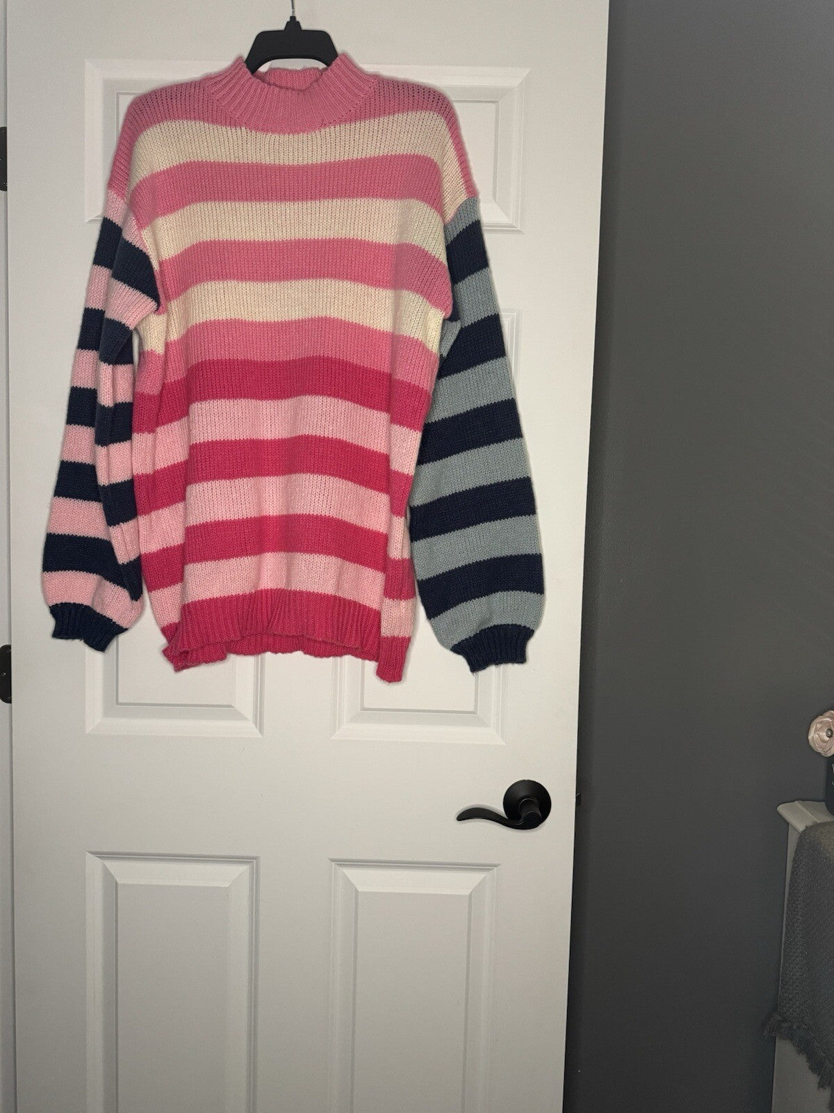 Listicle Sweater Large Pink Navy Cream Stripe Never Worn 