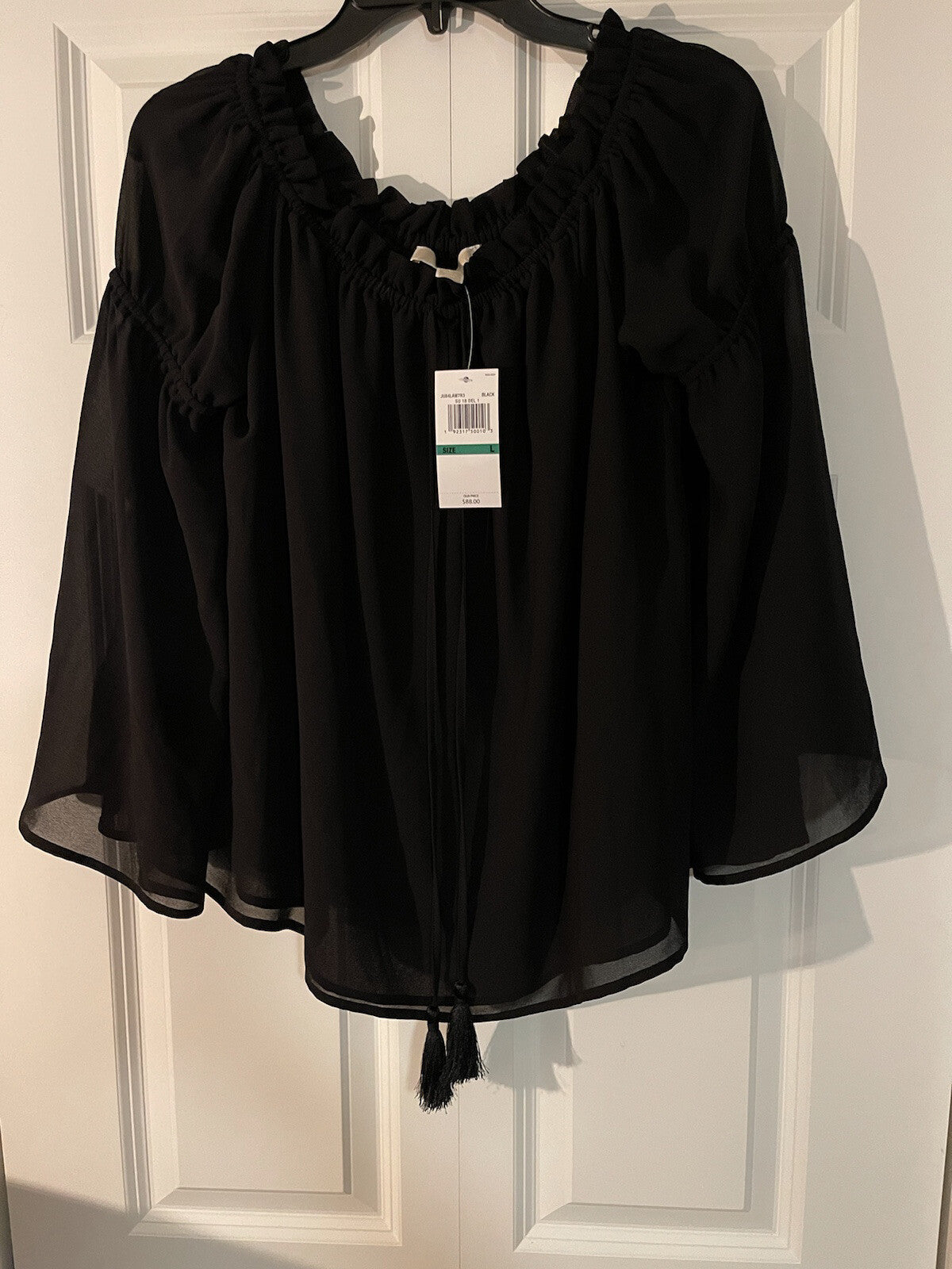 Michael Kors long sleeve blouse boho sleeves large black nwt