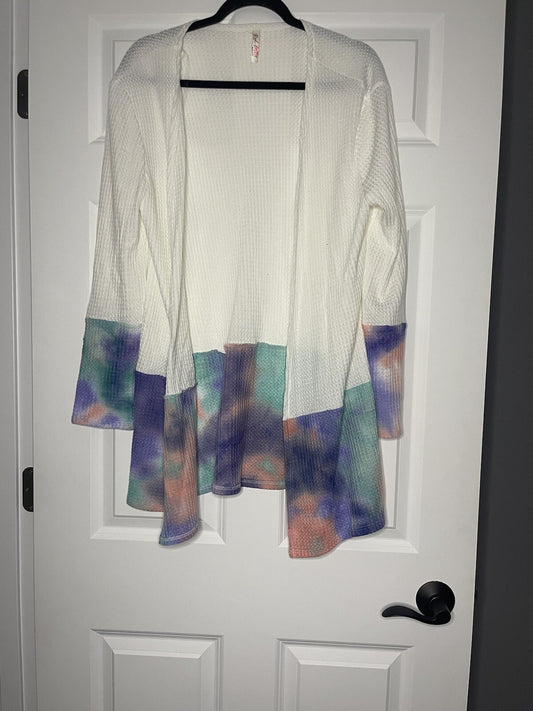 Red lolly cardigan medium white with pink green purple tie dye 