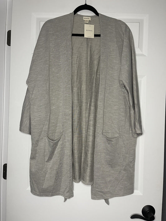 Donni One Size Cardigan Taupe White Stripe W Pockets New With Tags