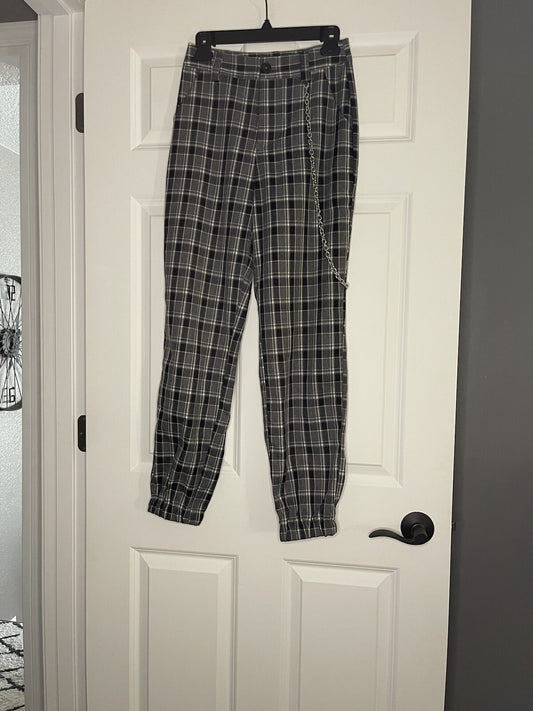 Forever 21 Jogger Dress Pants Size Small W Chain Gray Black White Check