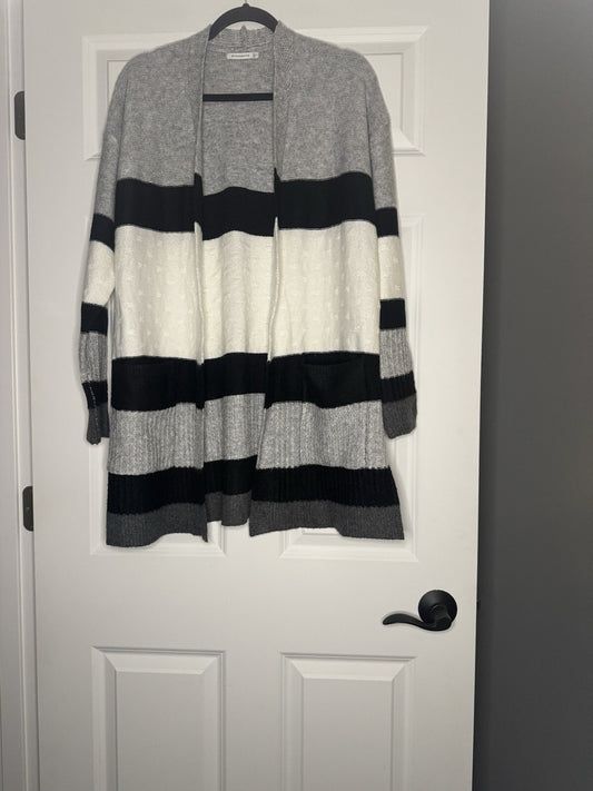 Staccato Cardigan Large Gray White Black 