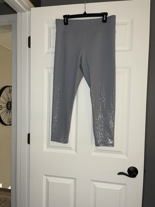 Zyia Active 7/8 Legging Size 14-16 Gray With Silver Sparkle 