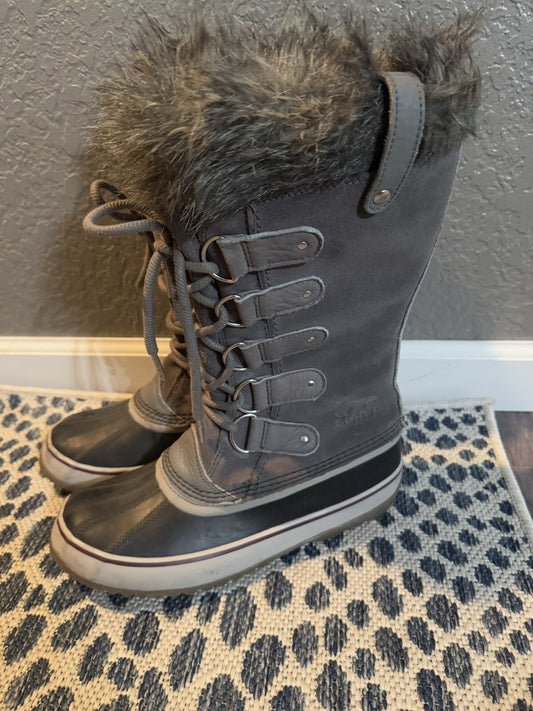 Sorel Winter Boots Size 10 Gray And Black W Fur 