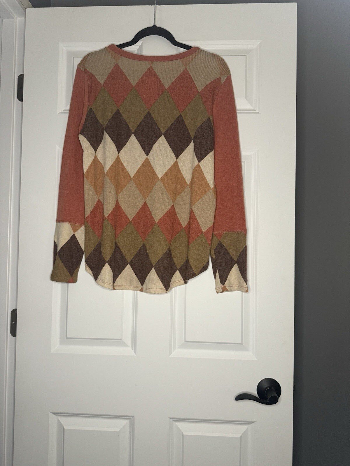 7th Ray Long Sleeve Top Xl Faded Orange Brown Cream Print Nwt 36