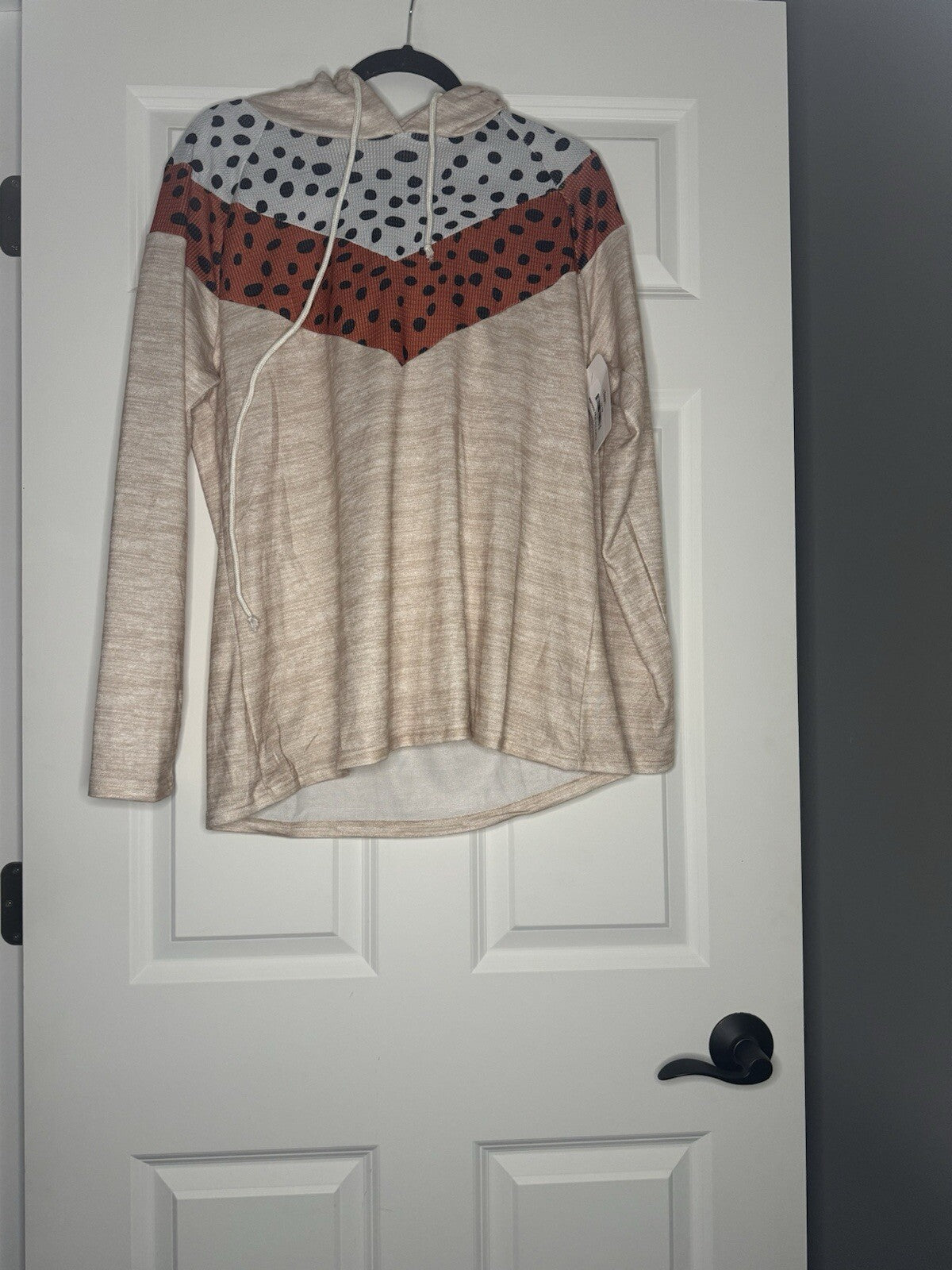 Unbranded Long Sleeve Hooded Top Xl Beige Heathered Orange White Black Print Nwt