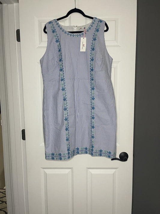 Vineyard Vines Sleeveless Dress Blue White Stripe Floral Stitching Size 20 Nwt  