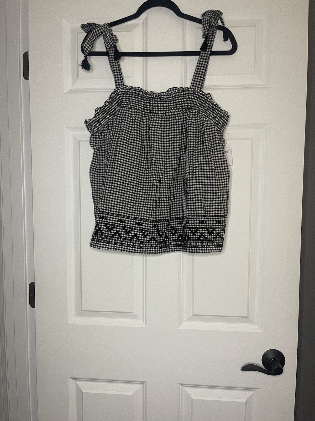 Old Navy Sleeveless Blouse Large Black White Check W Stitching Nwt 