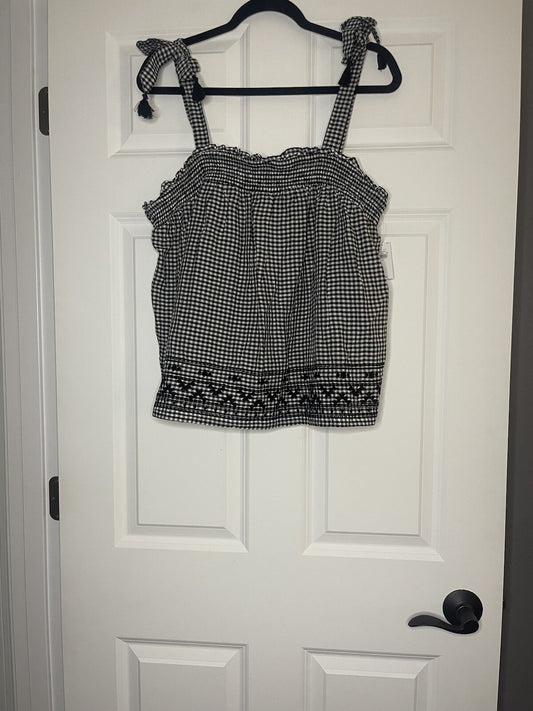 Old Navy Sleeveless Blouse Large Black White Check W Stitching Nwt 