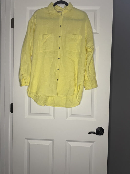 Ann Taylor Loft Yellow Button Up Medium Nwt 
