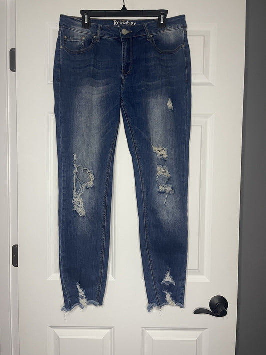 Resfeber skinny boyfriend jeans size 12 destroyed blue