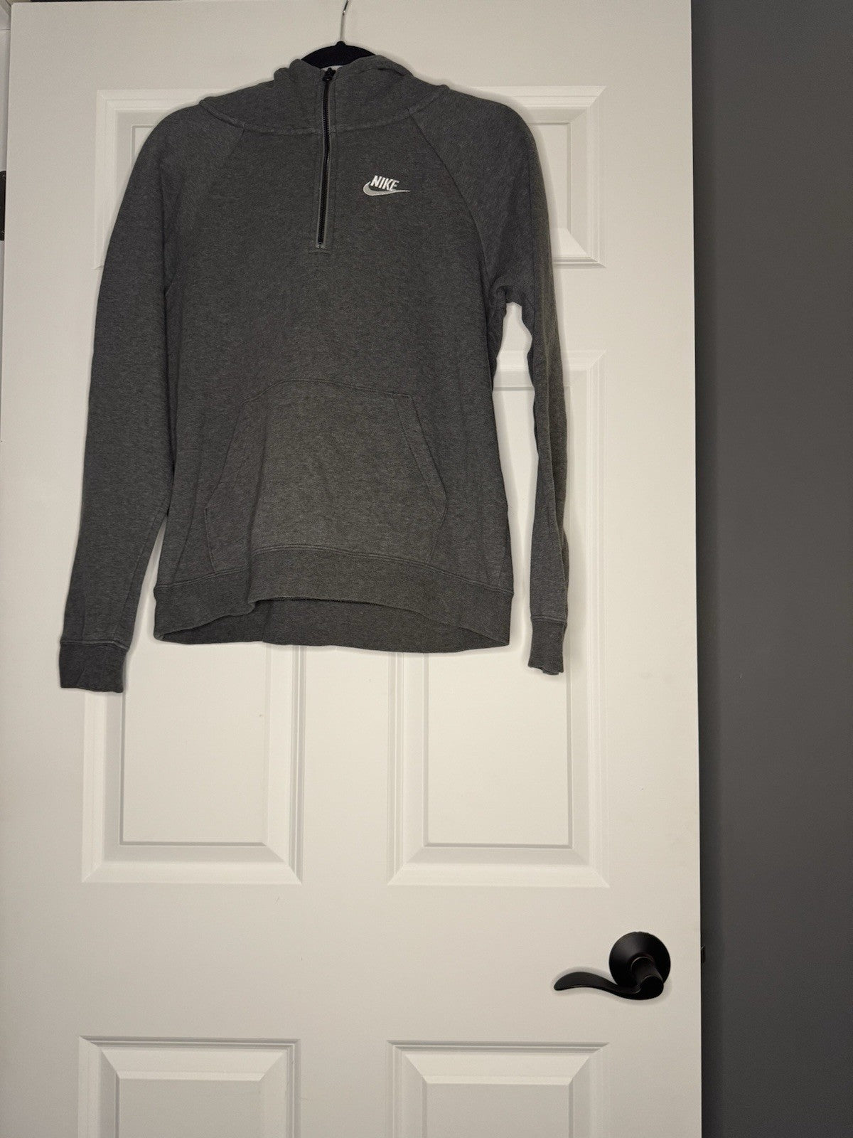Nike Small Half Zip Hooded Sweatshirt Gray Logo On Back 