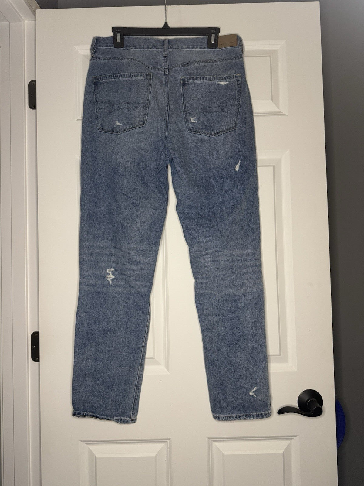 American Eagle Mom Jeans 12 Long Distressed Blue 