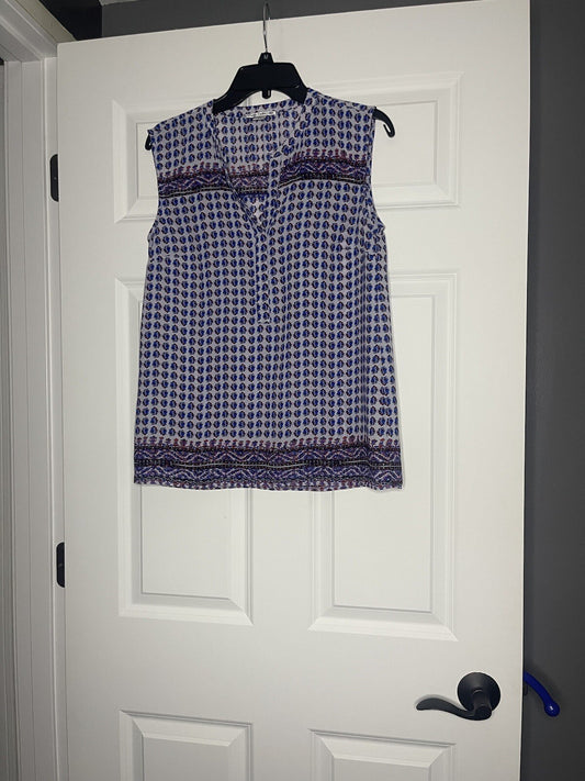 Dalia Collection sleeveess blouse small blue red green black print