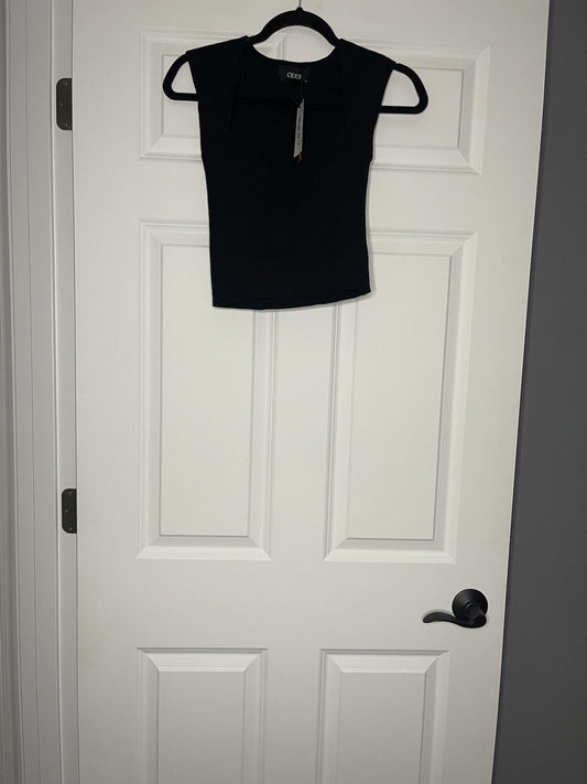 Cider cropped sleeveless blouse ribbed black xl NWT