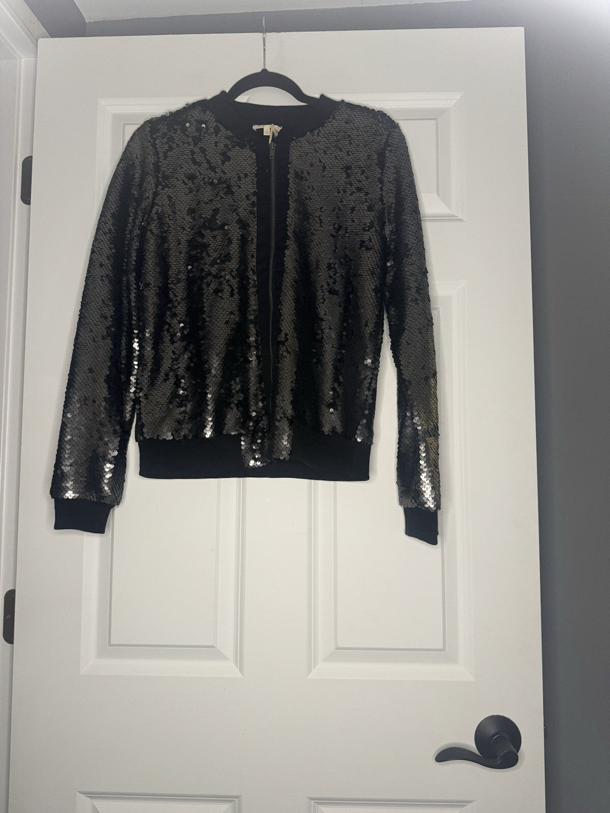 Mystree Small Zip Up Sequins Bomber Jacket Silver Or Black Switches Nwt 84