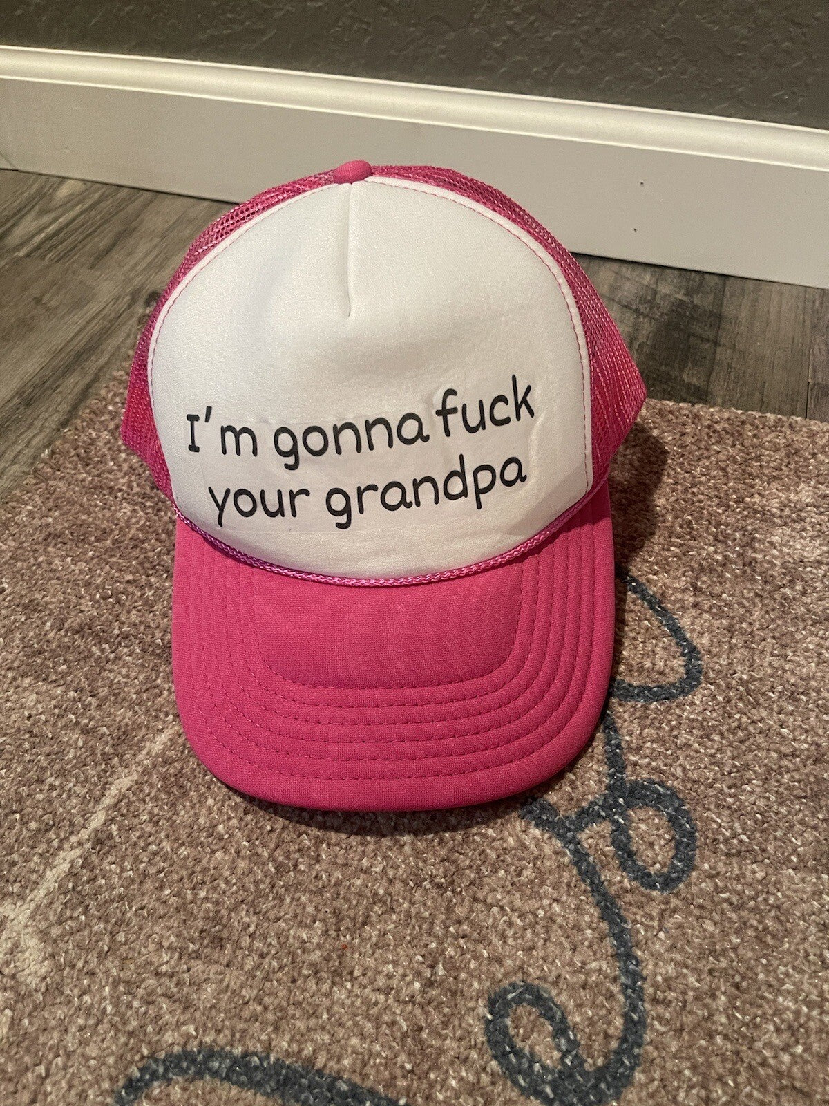 Uncle Bekah Trucker Hat Pink And White 