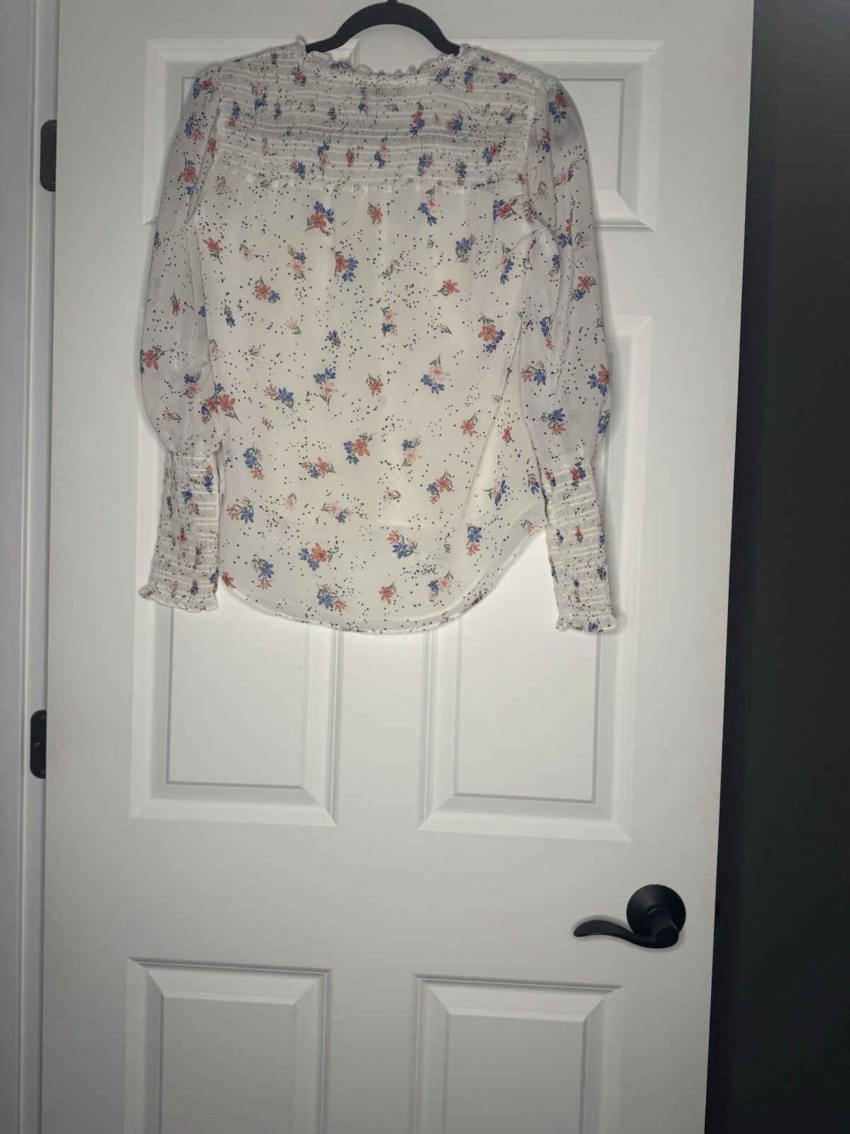 1 State Long Sleeve Blouse XS White W Blue Pink Green Floral Print 