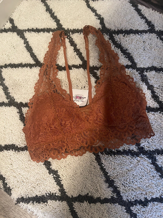 Harlee lace mesh bralette medium burnt orange NWT 