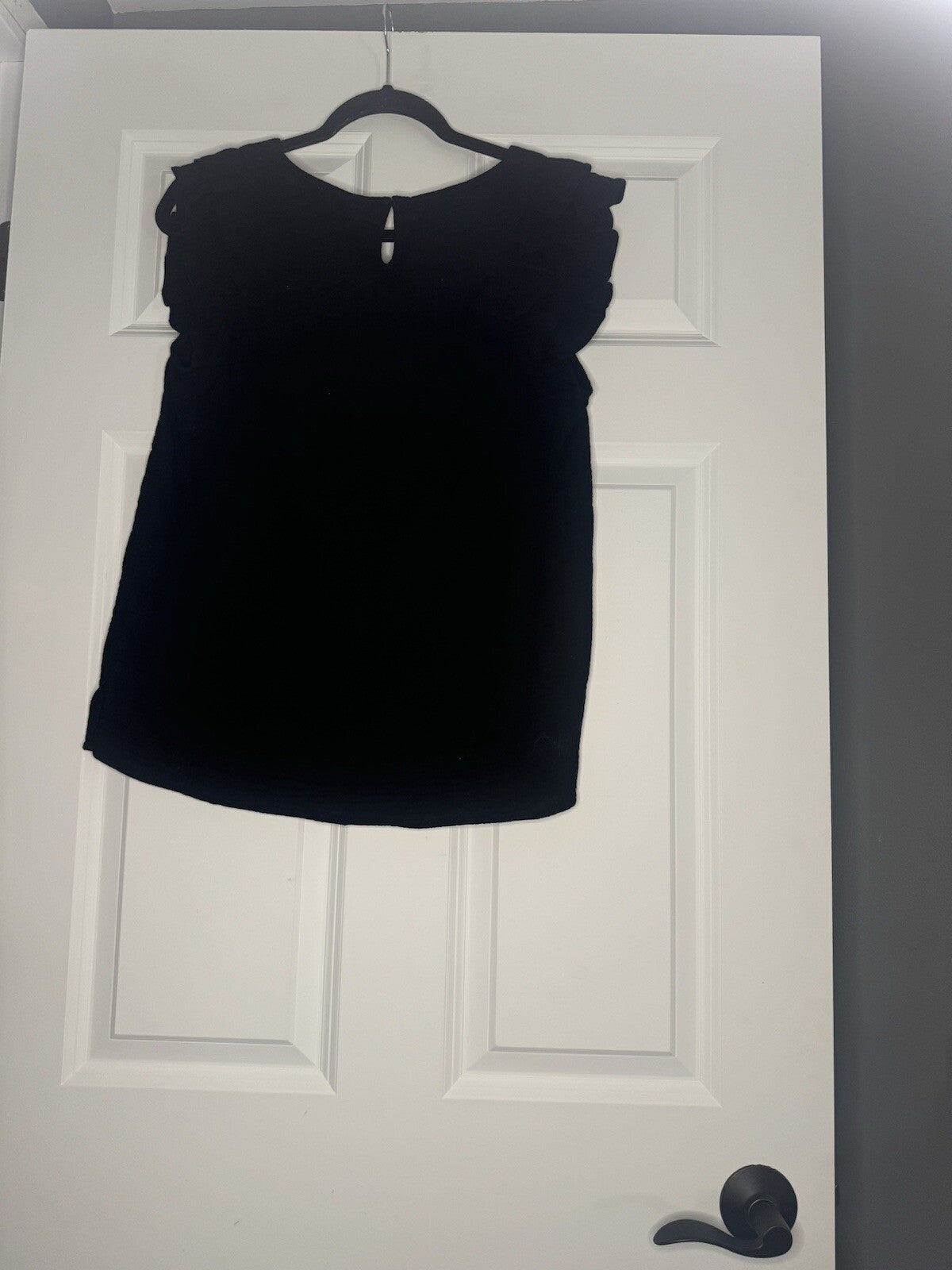 Bibi Game Day Small Ruffle Sleeve Blouse Black W Red Decor Lettering Nwt 