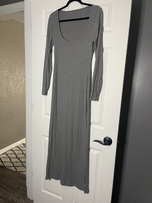 Pumiey Long Sleeve Dress Ribbed Gray Xl 