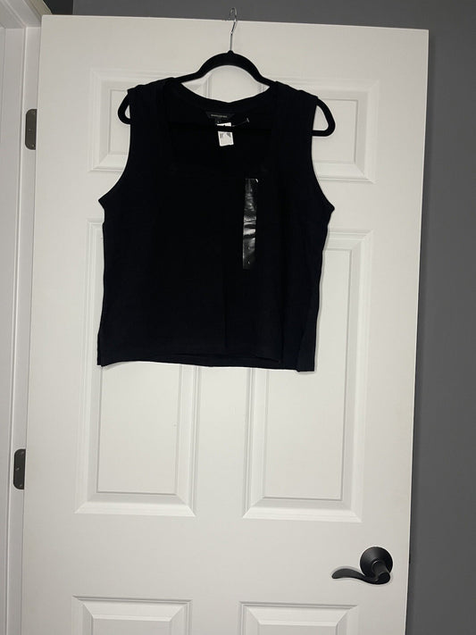 banana Republic Sleeveless Ribbed Blouse Large Black Square Neck Nwt 