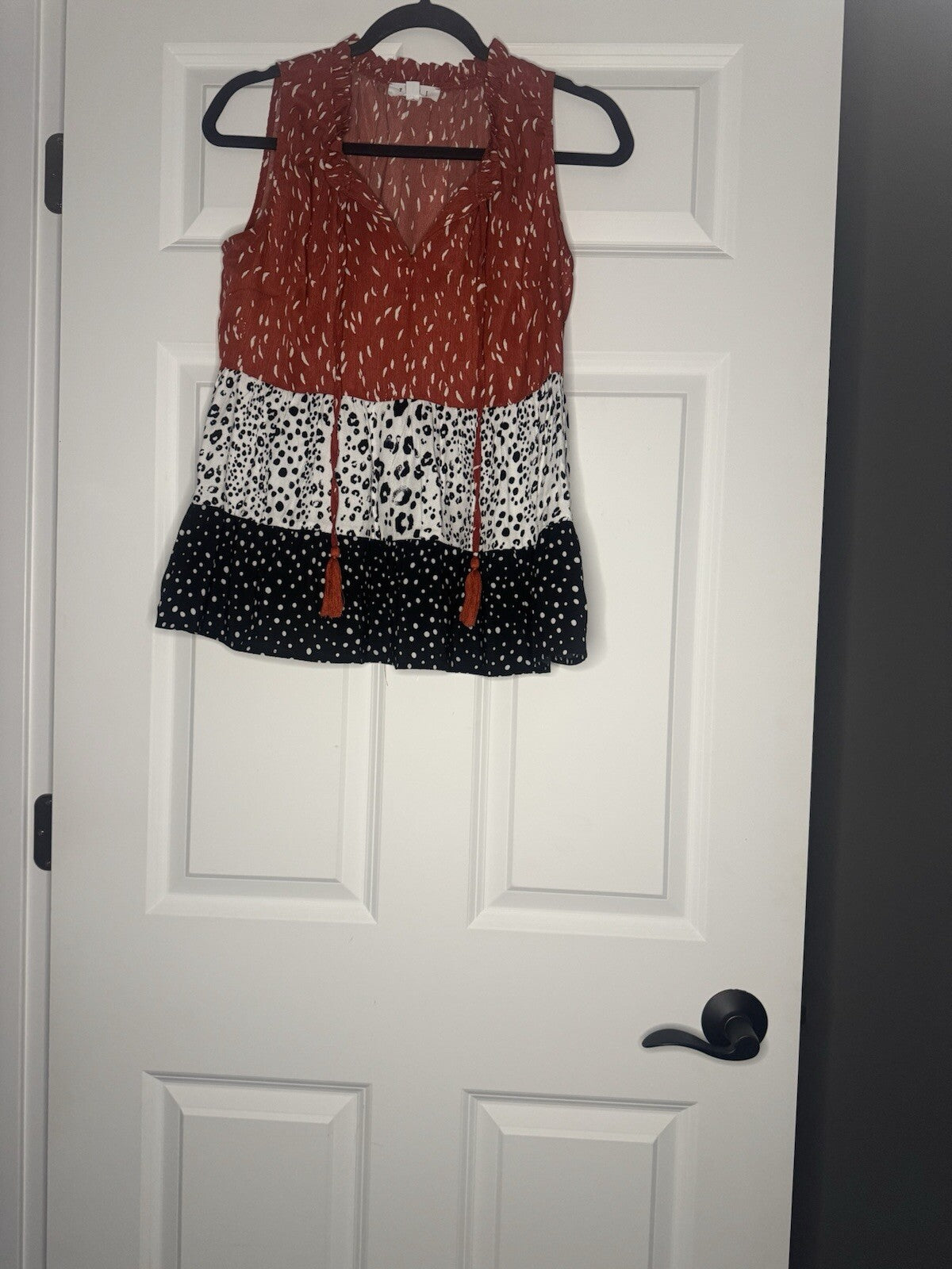 Thml Sleeveless Blouse Small Red Cream Black White Print 