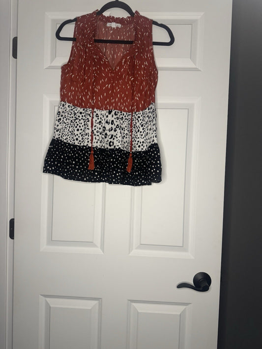 Thml Sleeveless Blouse Small Red Cream Black White Print 