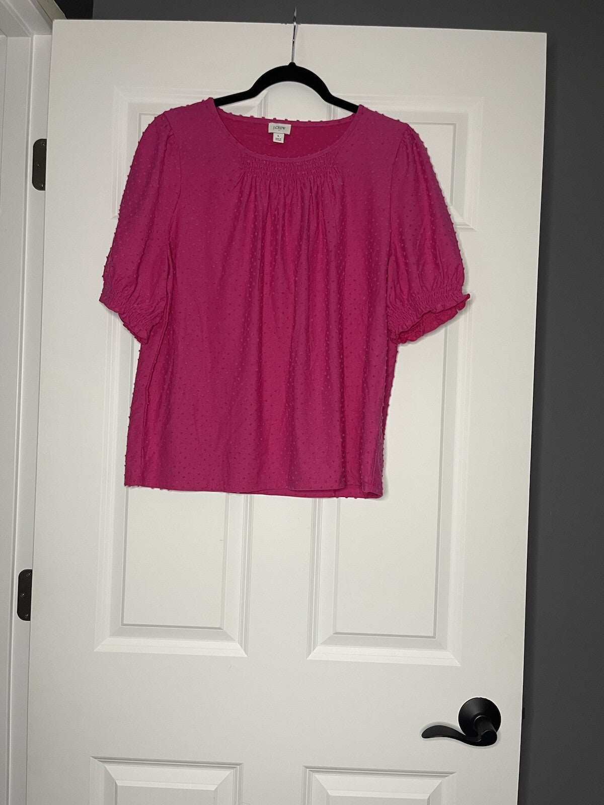 J Crew Short Sleeve Blouse Large Pink W Stitching 