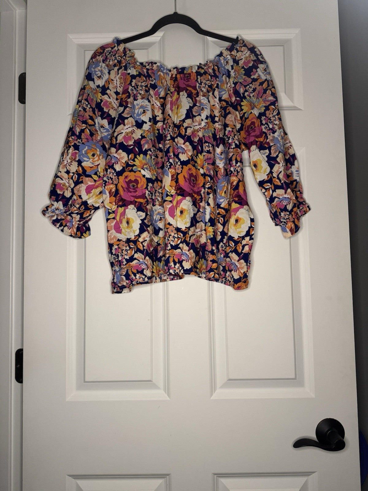 Les Amis 3/4 Sleeve Blouse Violet Pink Orange White Multi Floral 