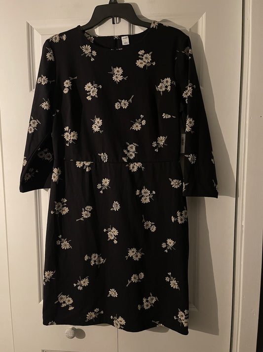 Old Navy dress black white gray floral large nwt