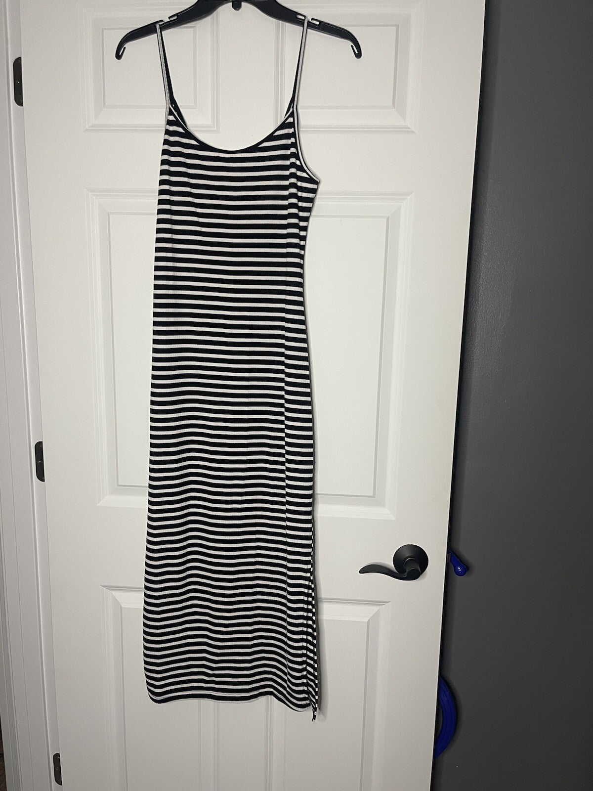 Maverick the Collection sleeveless dress large ribbed black white stripe 