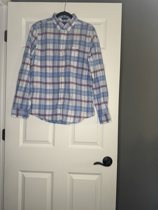 Vineyard Vines Saltwater Wash Slim Fit Tucker Shirt Medium White Blue Coral Stir