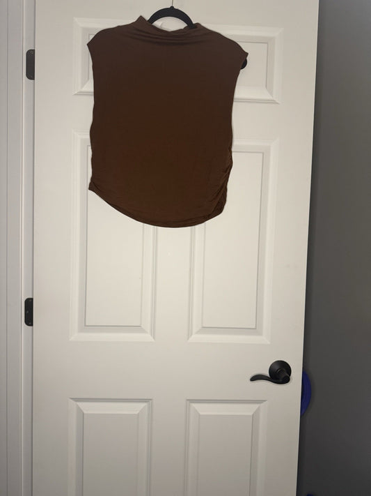 A New Day Large Short Sleeve Blouse Brown Cinched Sides 