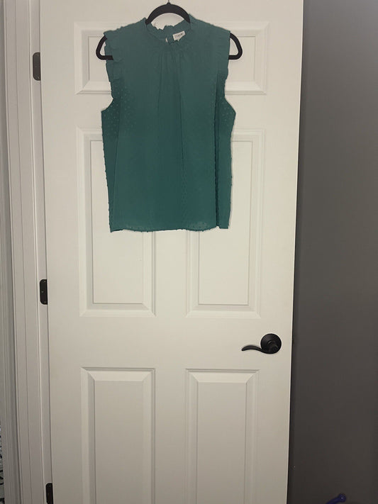 JCrew Large Sleeveless Blouse Green With Stitching