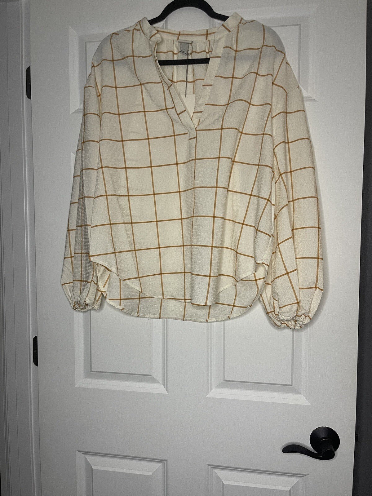 A New Day Long Sleeve Blouse Large Cream With Mustard Stripes Nwt 