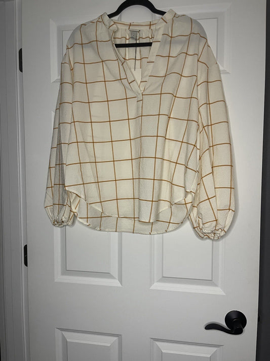 A New Day Long Sleeve Blouse Large Cream With Mustard Stripes Nwt 