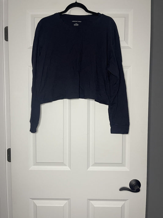 American eagle long sleeve cropped blouse large navy