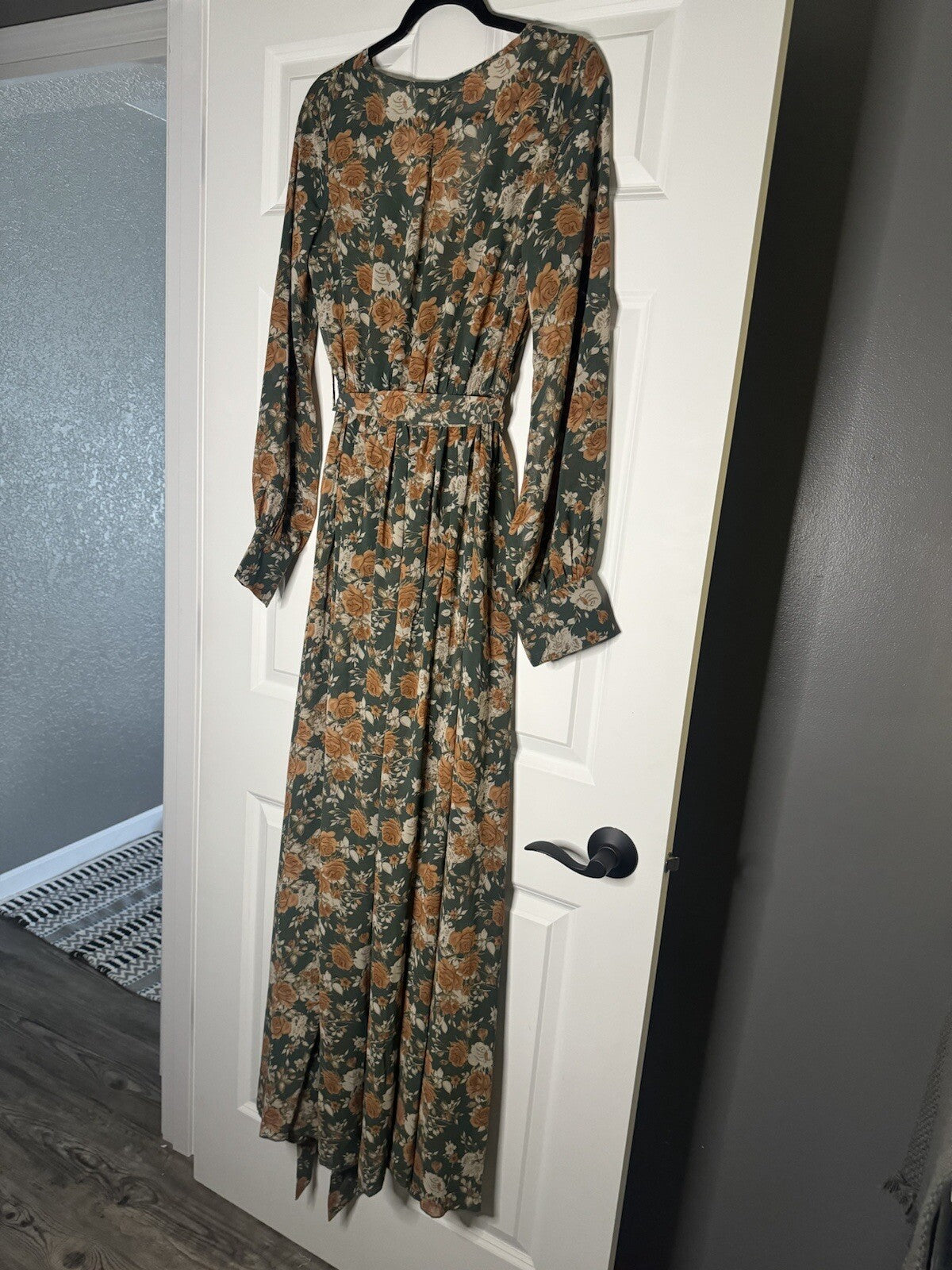 Big Hit Fashion Long Sleeve Dress A Belt Green W Rust Taupe Floral Nwt