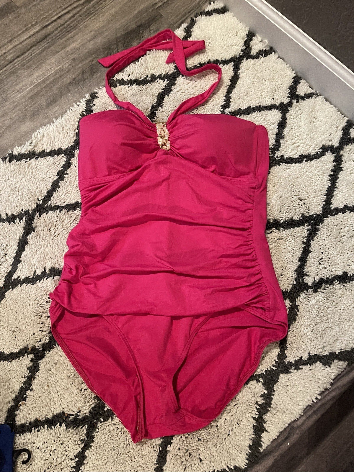 Ralph Lauren One Piece Swimsuit Pink W Shell Decor Size 14 