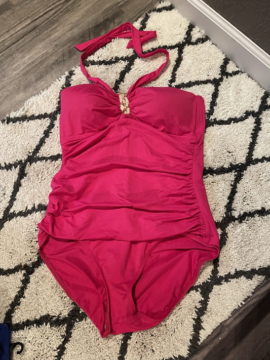 Ralph Lauren One Piece Swimsuit Pink W Shell Decor Size 14 