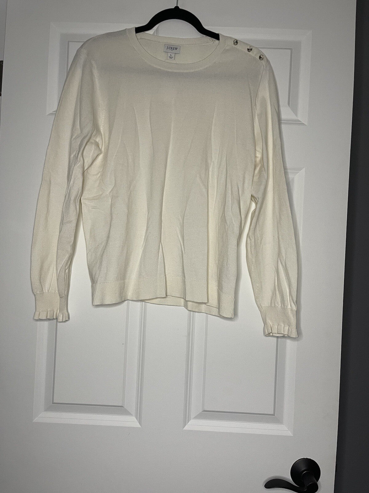 J Crew Sweater Ivory With Beading On Left Shoulder Large Nwt Msrp 89.50