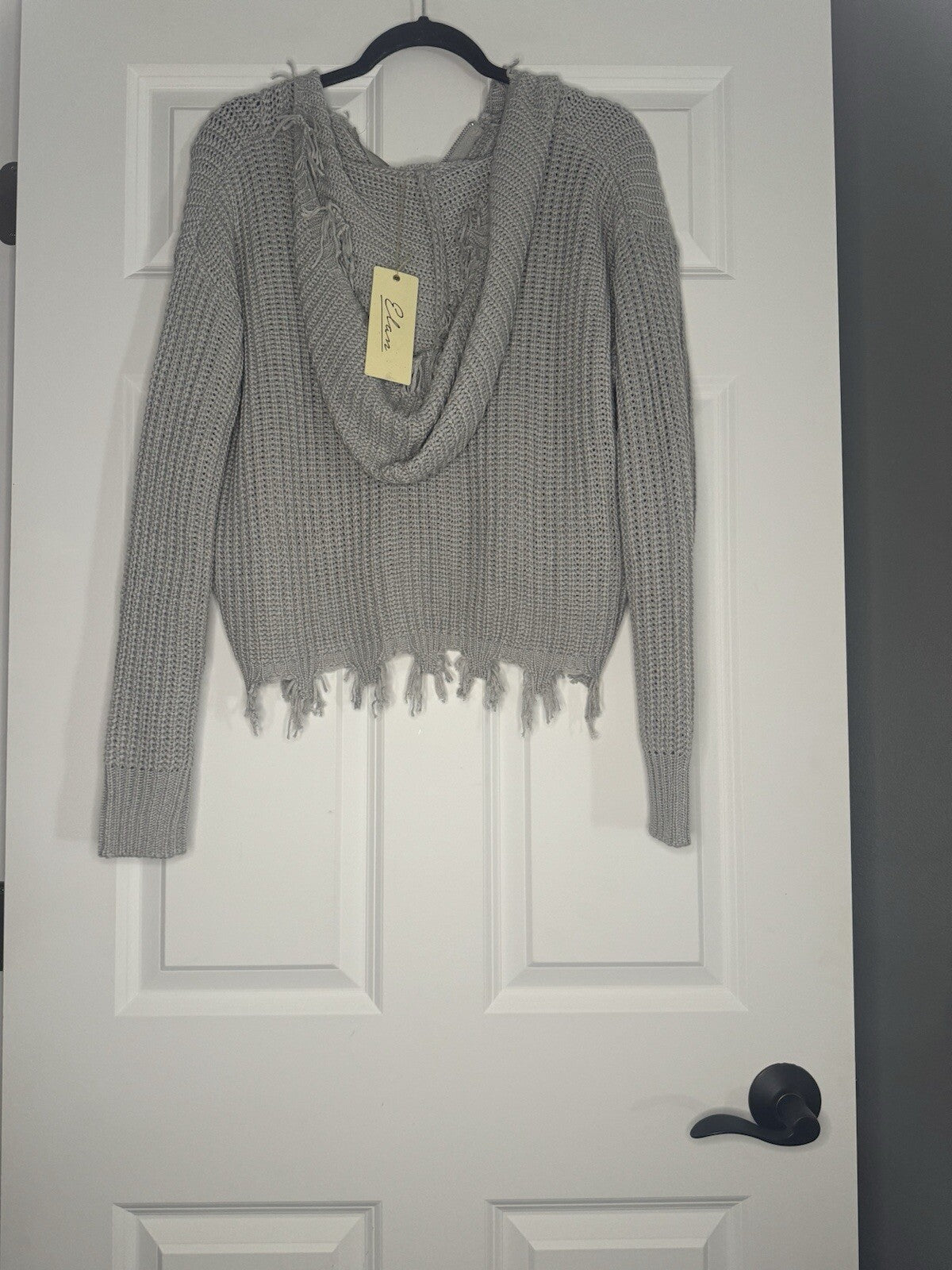 Elan Zip Up Hooded Sweater Gray  Distressed Small Nwt $58