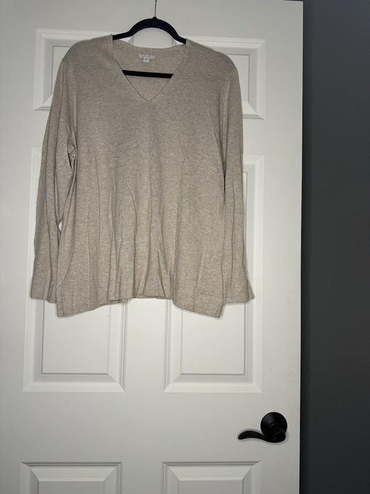 J Jill V Neck Sweater Xl Beige And Gray Heathered