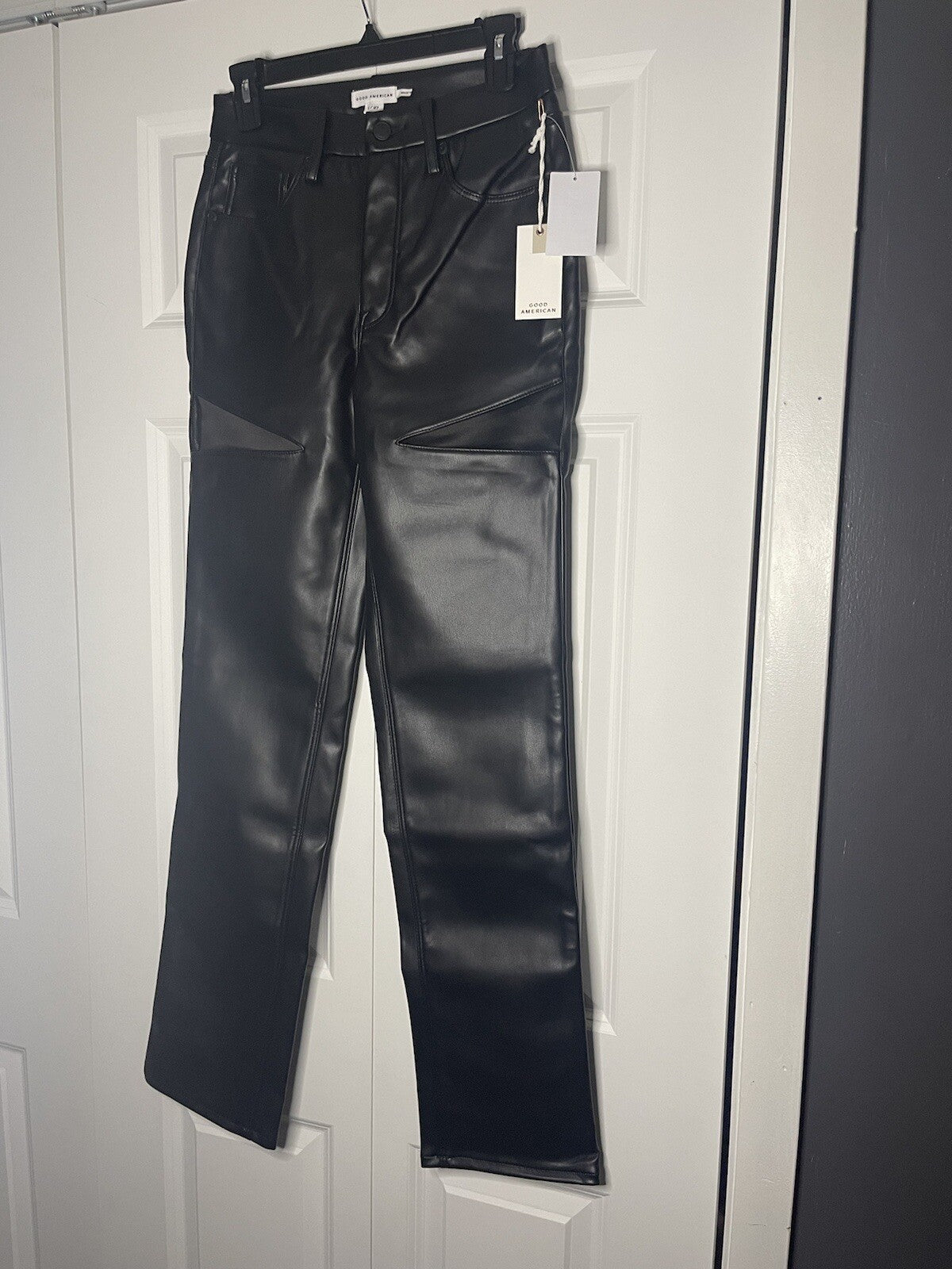 Good American Faux leather pants black size 4 with cutout NWT