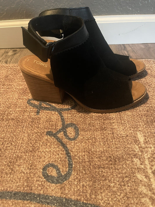 Toms black strappy peep toe heels size 9